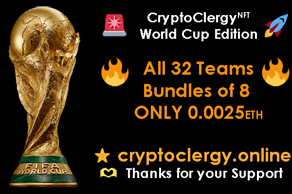 World Cup #CryptoClergy #NFTs NOW in Bundles of 8 so can easily own all 32 teams!

A: opensea.io/bundles/ethere…
B: opensea.io/bundles/ethere…
C: opensea.io/bundles/ethere…
D: opensea.io/bundles/ethere…

RIP #Pele #GOAT