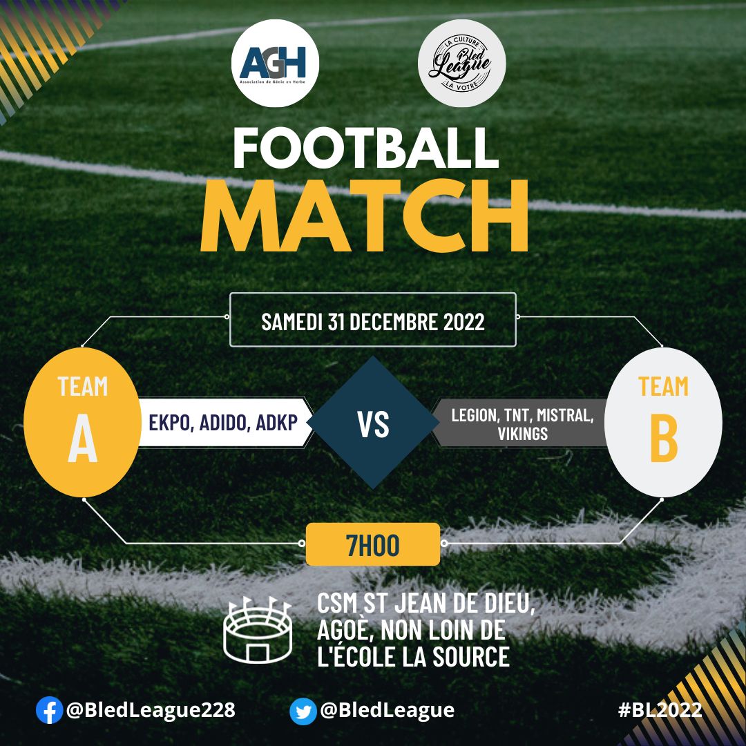 BledLeague's tweet photo. #BL2022 #Tgtwittos
Une séance de Foot ⚽ pour clôturer en beauté et la 3e édition de la @BledLeague et l'année 2022. Une belle coïncidence avec la journée du sport🏃‍♂️ 🇹🇬; quoi de mieux qu'une démonstration de talent⚽ des herbogénistes pour honorer la mémoire de la légende #Pelé https://t.co/WVxZ5rcEZf