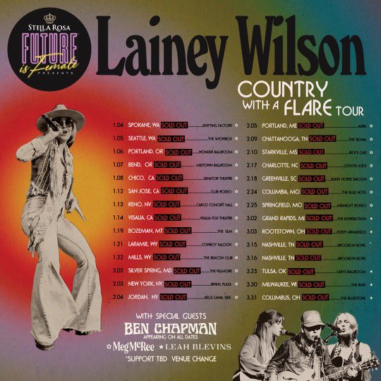 I’ve been looking forward to my first headlining tour for a while now and been itchin to come play y’all some #BellBottomCountry 🔔🍑🤠 but this…a sold out tour?!…wow…y’all better get ready. We comin for y’all👊🏻🤘🏻 
#countrywithaflare