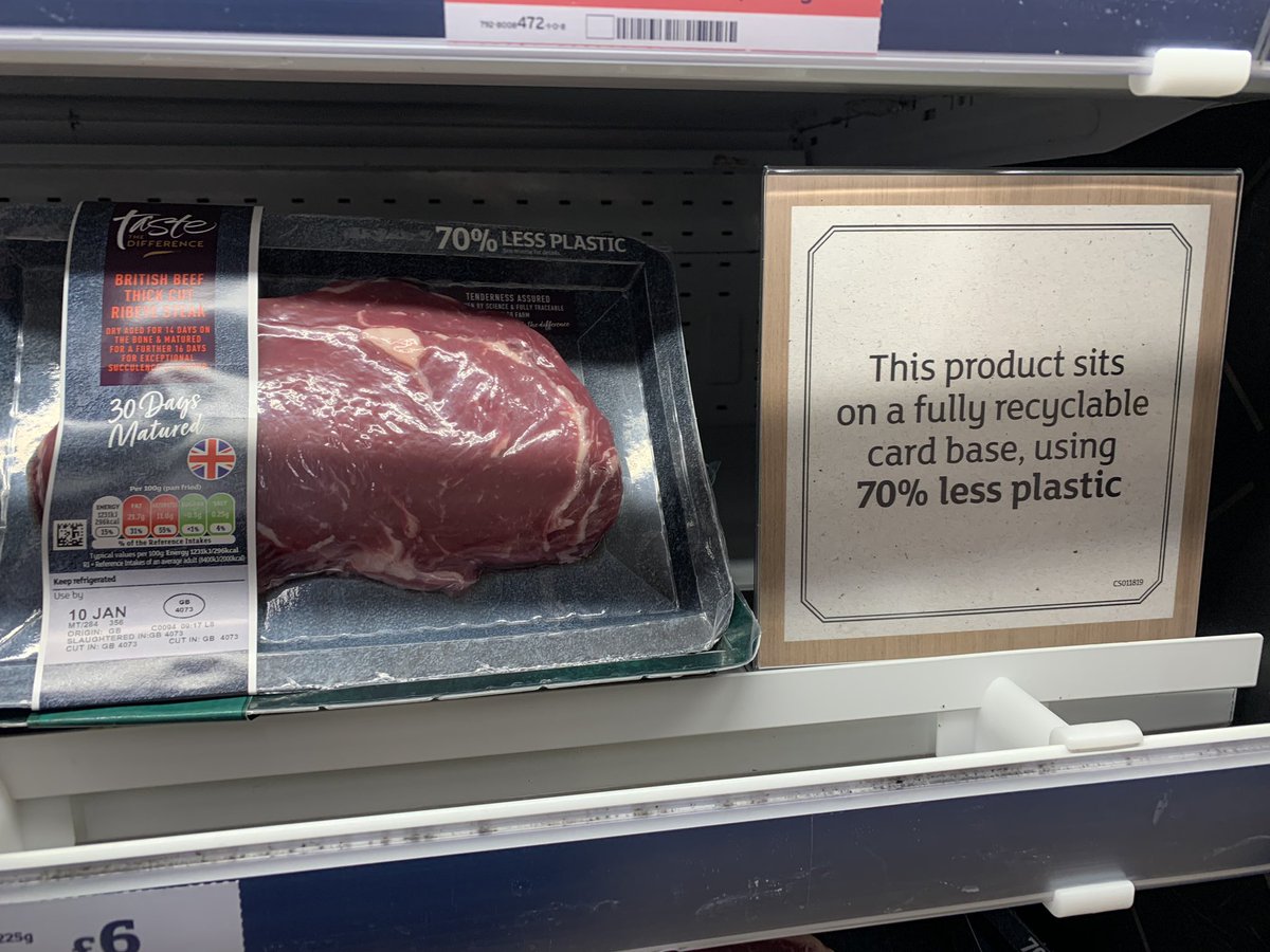 Joelscotthalkes's tweet photo. An absolutely shocking piece of greenwash from @sainsburys 

Beef is the most environmentally harmful product in a supermarket causing huge deforestation and massive emissions, but DON’T WORRY it’s wrapped in slightly less plastic so you can buy it with a clear conscience 🤦🏻🤯 https://t.co/vUamIGXT1J