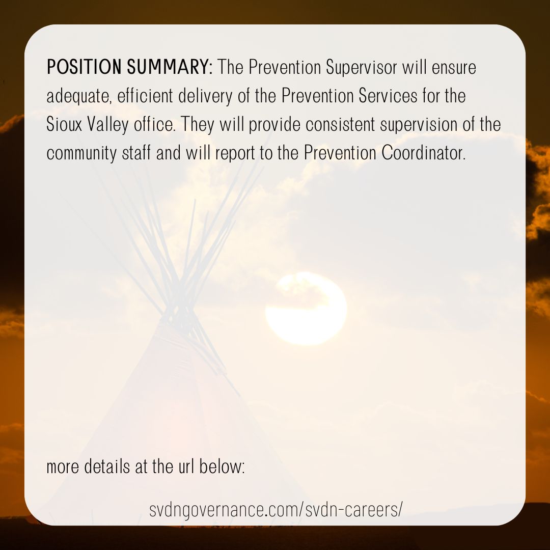 SVDN_DTS_Prevention_Supervisor_FT_2023.01.20_2022162
Deadline: January 20, 2023 4:00 pm

svdngovernance.com/svdn-careers/