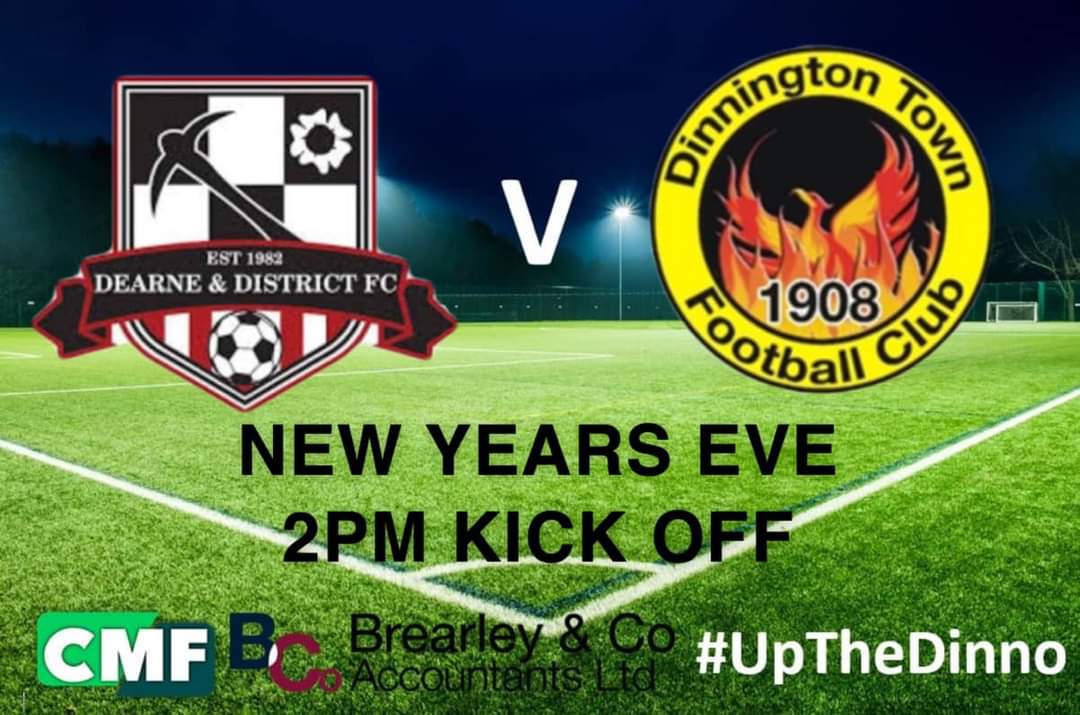Next up!! 

<a href="/DearneDistrict/">Dearne & District FC</a> 

Kingsmark Way S63 9BF 

The boys finish the year on the road. 

Join us on our travels. 

2pm kick off. 

Up the Dinno!!
