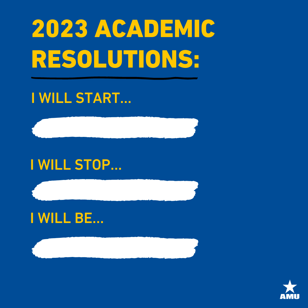 AmericanMilU's tweet photo. Today is National #ResolutionPlanningDay! What are your academic resolutions for 2023? Share with us in the comments below! #resolutions #newyear #AMU4Life #AMUstudent https://t.co/jBRMcLKmz2