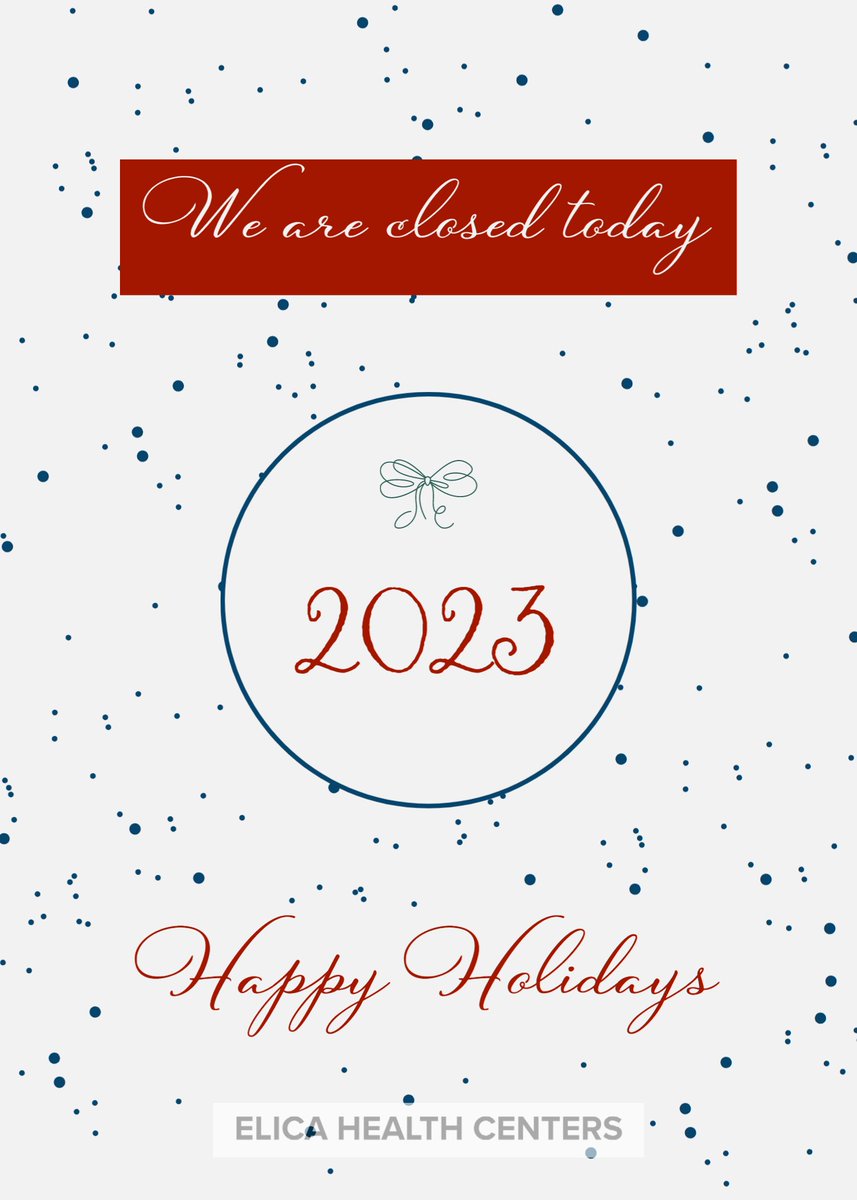 elicahealth's tweet photo. We are sorry that you have not found us.
 
All of our clinics are closed today Monday, January 2.
 
We will resume our services on Tuesday, January 3.
 
We wish you a happy and safe holiday! https://t.co/gIW6xD6rL0