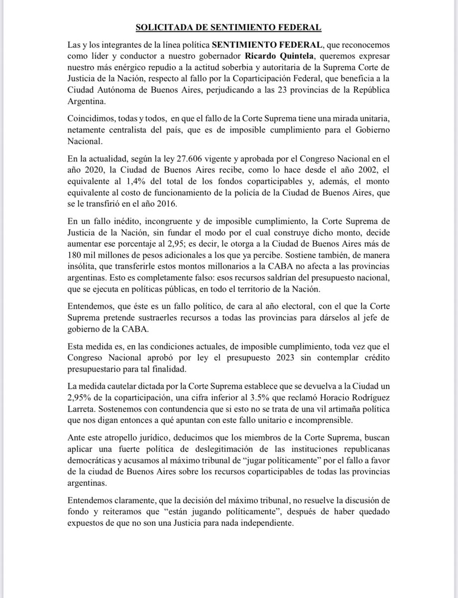 AdrianLaRioja's tweet photo. El Dato:
La solicitada de #SentimientoFederal
@Fabidelafuente1 explosivo contra la Suprema Corte de Justicia Nacional https://t.co/9LEDYHeOJe