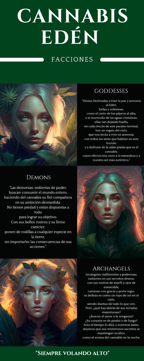 CannabisEden's tweet photo. Facciones ⚔️
¡Ven y únete a nuestro nuevo sistema de facciones y elige tu NFT favorito entre diosa, demonio o arcángel! Con este innovador sistema, podrás luchar por la conquista del Edén y volar alto junto a tus amigos y compañeros de facción. 
Aprende, construye y conquista. https://t.co/wXvDrCUv05