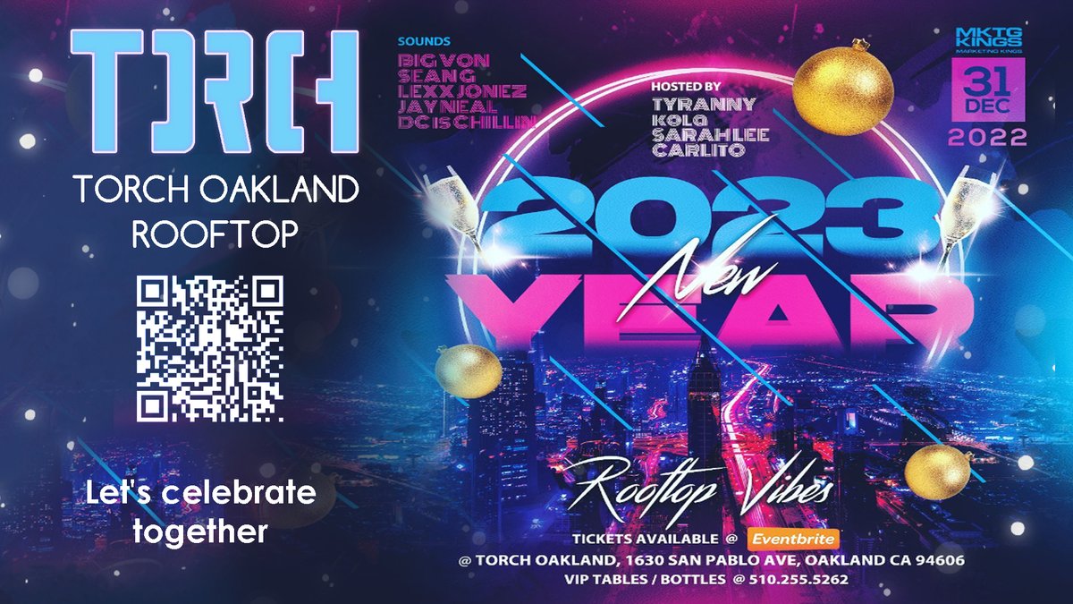 Get your ticket now &amp; book your table.

Every Section MUST get bottles. It’s NYE come out and have a great time with US! The Best DJs/ The Best Host / The Best Food and the view will be amazing <a href="/torchoakland/">Torch Oakland</a> just click the link below!
eventbrite.com/e/nye-2023-at-…

 #rooftop  #Oakland