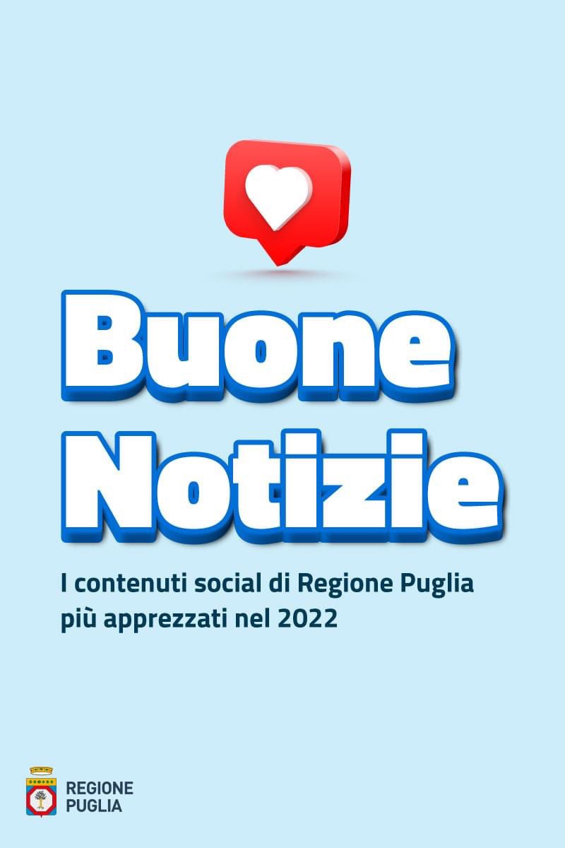 RegionePuglia's tweet photo. 🥂 Il 2023 si avvicina
👍 Abbiamo raccolto le notizie più apprezzate fra quelle pubblicate nel 2022 sui canali di #RegionePuglia.

❤️ Grazie a quanti ci hanno permesso in questi mesi di far crescere i profili istituzionali.

#30dicembre #BestOf2022 #regionepuglia https://t.co/8tSNtF4Z3D