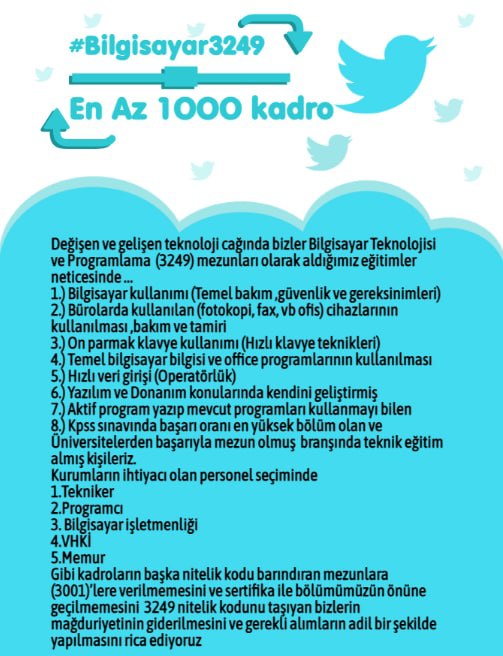 tbsndk's tweet photo. @vedatbilgn Sayın bakanım bilgisayar programcılığı mezunları olarak bilgisayar tamiri, donanım kurulumu, sistem kurulumu, çeşitli bilgisayar programlarının kullanımı ve bilgisayar ile ilgili her alanda teknik eğitim almış mezunlarz. En az 1000 atama ile Müjdenizi bekliyoruz. #bilgisayar3249 https://t.co/blBcrGrWqW