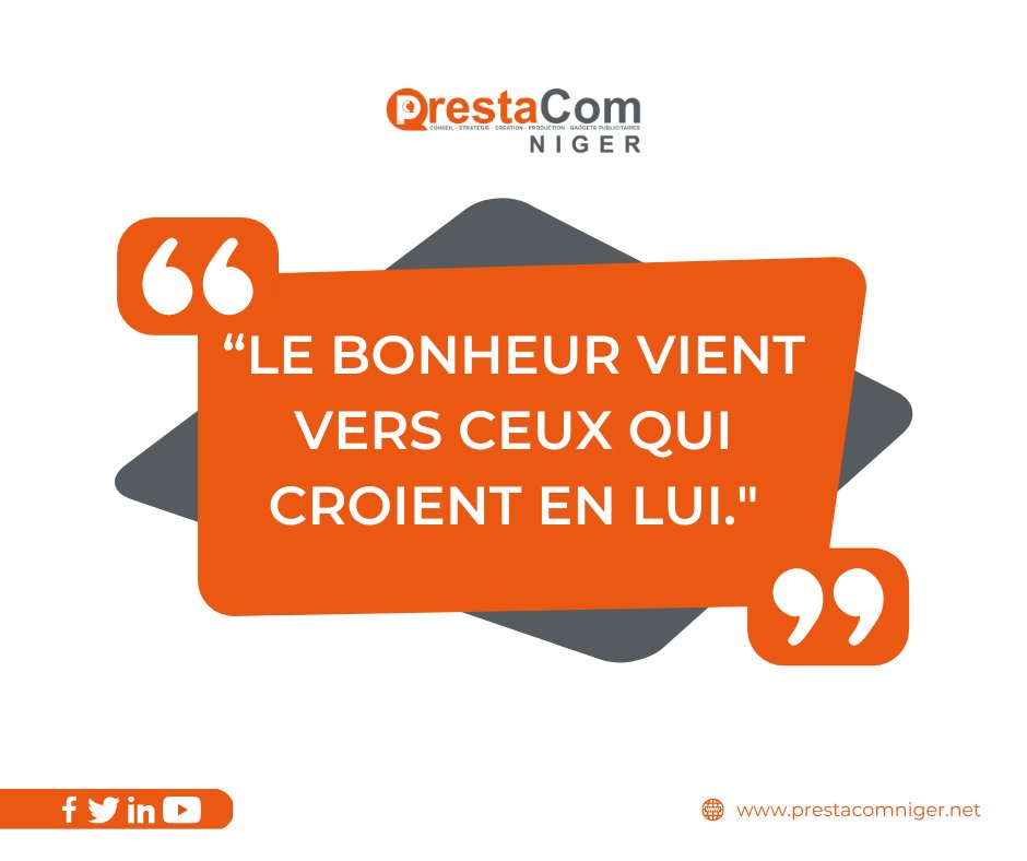 Nous croyons que le bonheur c’est le weekend!

Et le voilà qui est venu vers nous!

Et vous, que ressentez-vous à l’arrivée du weekend?

#Weekend  #Prestacom #PrestacomNiger #Afrique #Niger #CroireEtAvancer