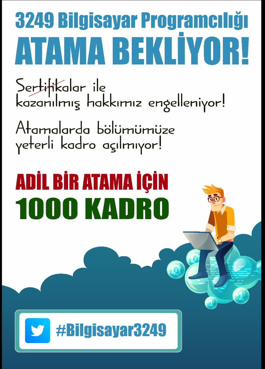 tbsndk's tweet photo. @vedatbilgn Sayın bakanım bilgisayar programcılığı mezunları olarak bilgisayar tamiri, donanım kurulumu, sistem kurulumu, çeşitli bilgisayar programlarının kullanımı ve bilgisayar ile ilgili her alanda teknik eğitim almış mezunlarz. En az 1000 atama ile Müjdenizi bekliyoruz. #bilgisayar3249 https://t.co/Ar7JUPzNRW