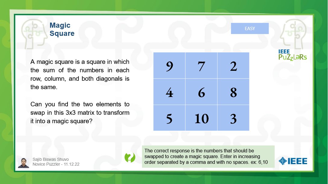 Work your magic and transform this #puzzle into a magic square.  Solve it in the #IEEE Puzzlers community and earn Puzzler badges.  ieee-collabratec.ieee.org/app/community/…