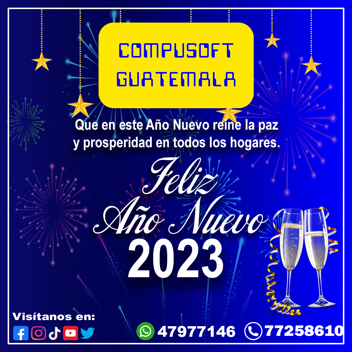 Compusoft_GT's tweet photo. @Compusoft_GT  Desea un feliz Año🎊🎆 Nuevo y que todos sus deseos y sueños se conviertan en realidad. https://t.co/oUyXqdH5nb