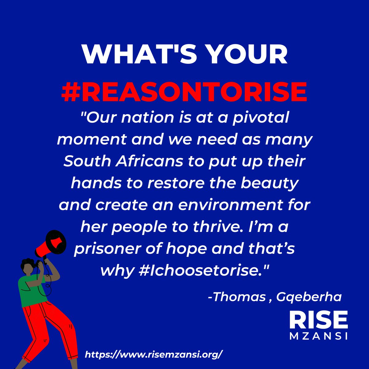 Rise_Mzansi's tweet photo. This is Thomas’ #reasontorise. 

Share with us your #reasontorise for Mzansi.

Let's Rise! Join the campaign today 🇿🇦 https://t.co/Wd7xtFkT6s