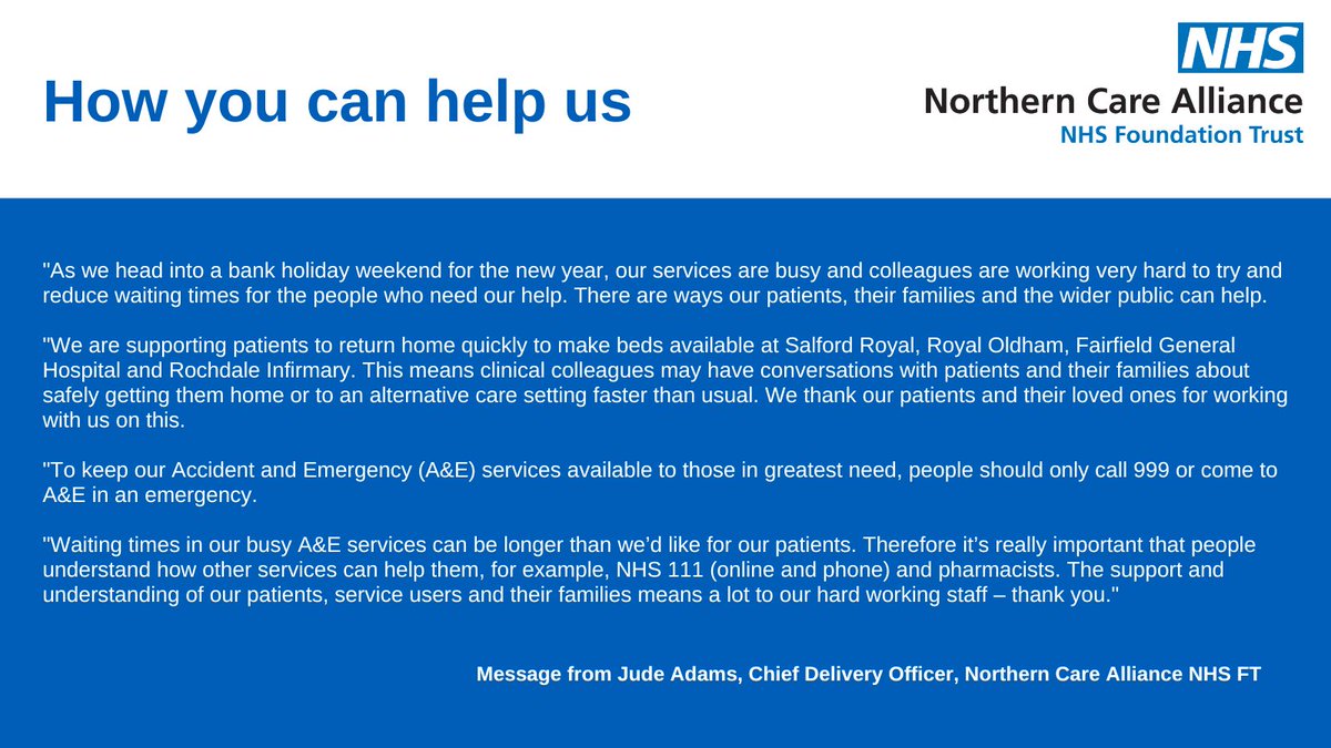 Northern Care Alliance NHS Foundation Trust (NCA) on Twitter "Our