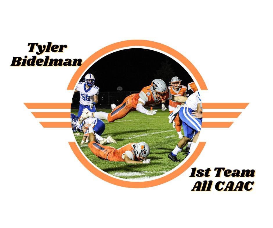 #8 Tyler Bidelman-Defensive Line

Junior Tyler Bidelman had 47 Tackles, 12 TFL’s and 5 QB Sacks, 1 forced fumble, 1 fumble recovery and scored a defensive touchdown on a blocked punt. Tyler was also selected to the LSJ All Area Team (Honorable Mention)