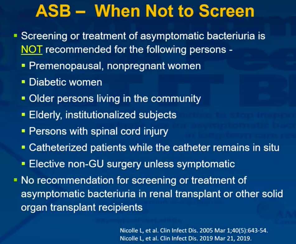 Dr_ShettyID's tweet photo. ⭐️Asymptomatic Bacteriuria⭐️

‼️When NOT to screen for and treat a "UTI"‼️

Courtesy : @IDPodcasts 

#AMSP 
#MedTwitter 
#IDtwitter 
#JustIDThings https://t.co/wZklyJ1rMB