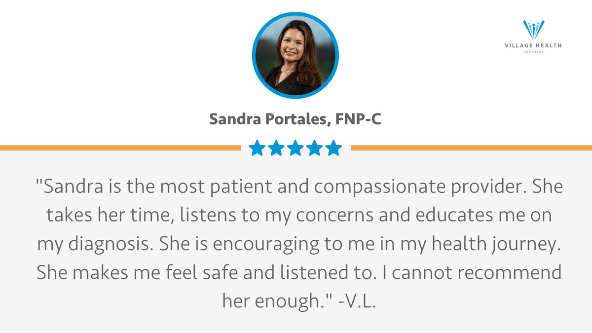 VHPDocs's tweet image. Sandra is passionate about serving her patients through individualized, preventative care! Discover more about her approach to medicine at villagehealthpartners.com/sandra-portales. #FiveStarFriday