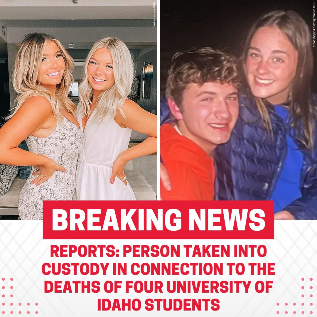 fox12oregon's tweet photo. BREAKING: Person taken into custody in killings of Idaho college students, according to reports

Story: https://t.co/dFDWsclrON https://t.co/bhFcq7njnU
