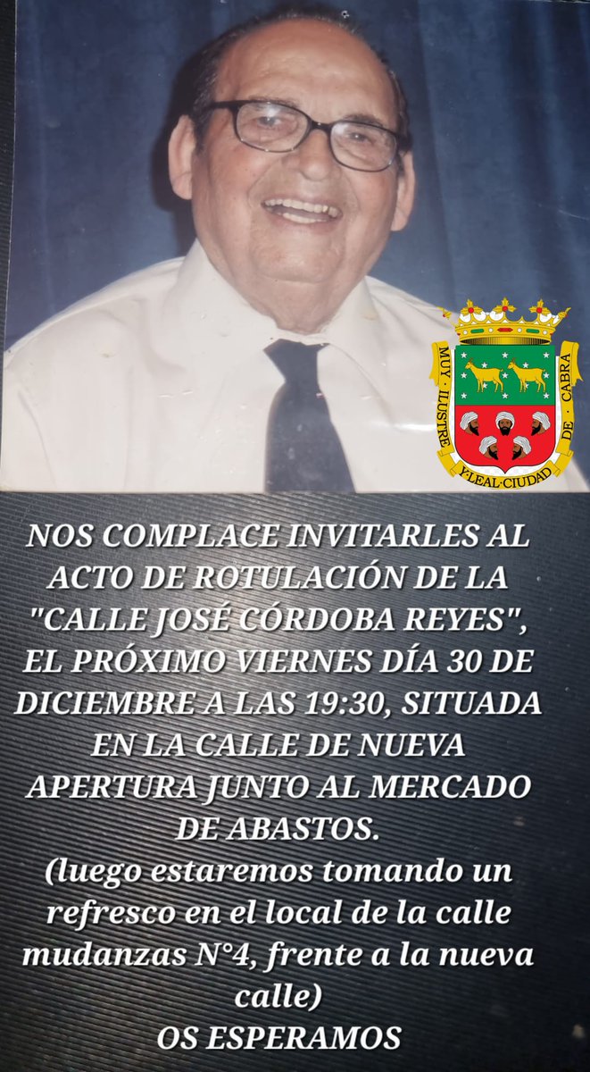 Esta tarde se llevará acabo el acto de rotulación de una calle en la localidad de Cabra, Córdoba.