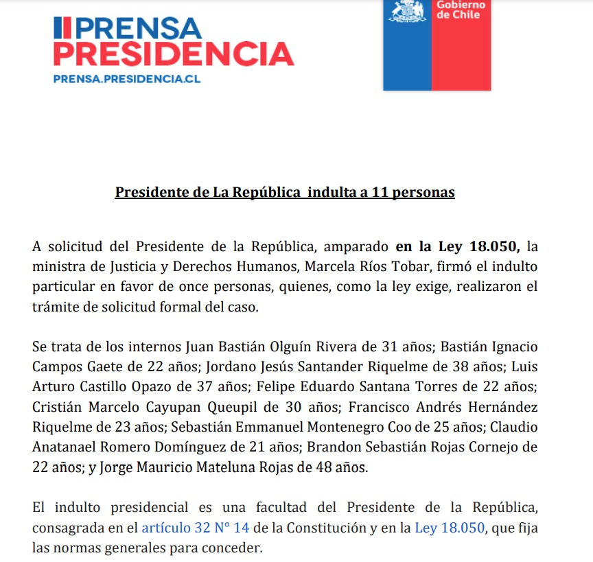 Fin de año, fin de las "contradicciones". El gobierno cumple su compromiso octubrista, liberando a 11 condenados por violencia grave. El Acuerdo de Seguridad pasó a la historia como un mal chiste