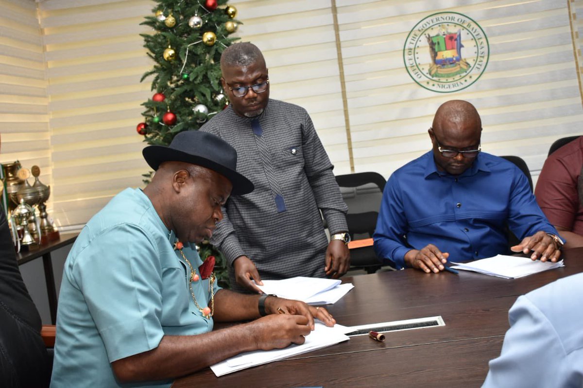 I have just signed Bayelsa's 2023 Budget of N389,371,578,563.84 christened Budget of Sustainable Growth & Reconstruction with focus on infrastructure. I also signed the Contributory Pension Scheme law to manage retirees pensions & gratuities. It's a new dawn in our public service