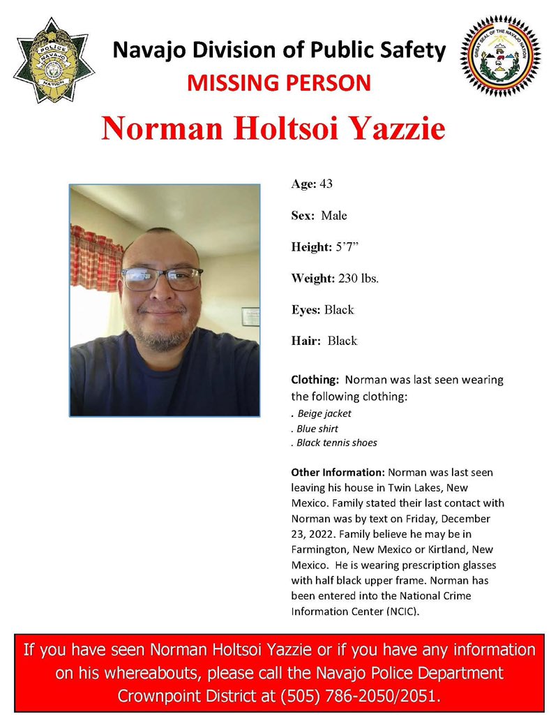 Navajo Police Department on Twitter "MISSING PERSON ALERT CROWNPOINT