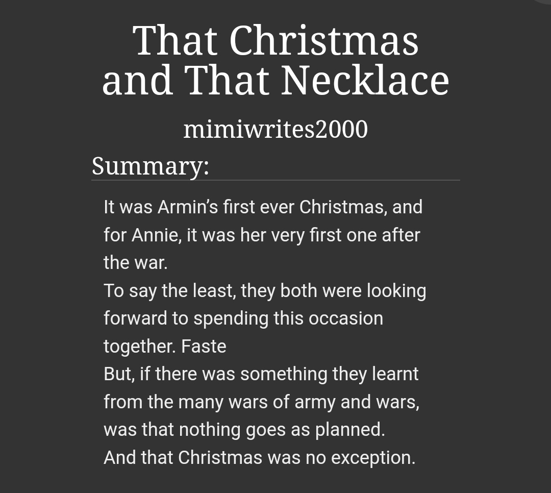 Merry Christmas <a href="/abitoflavender/">tatum 🪻</a> !! 
Sorry, this is very late, but lastly it's here!! 
Hope you enjoy reading it, and I hope you like it.
#aruani #AruAniSecretSanta2022
<a href="/aruanievents/">AruAni Events</a>
archiveofourown.org/works/43945156