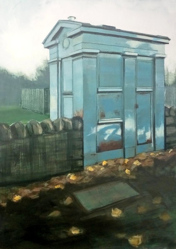 Lindsey_Art's tweet photo. I missed last week's #Colour_Collective 😳 here's a very late offering with hints of #DeepFirGreen &amp; #SilverBirch

Police Box
40x30cm acrylic on paper
sales via @GalleryHeinzel
https://t.co/zHIi0VBJGL

#art #painting #cityscape #infrastructure 
#Aberdeen #Scotland
@Clr_Collective https://t.co/jFVsoxOQJm