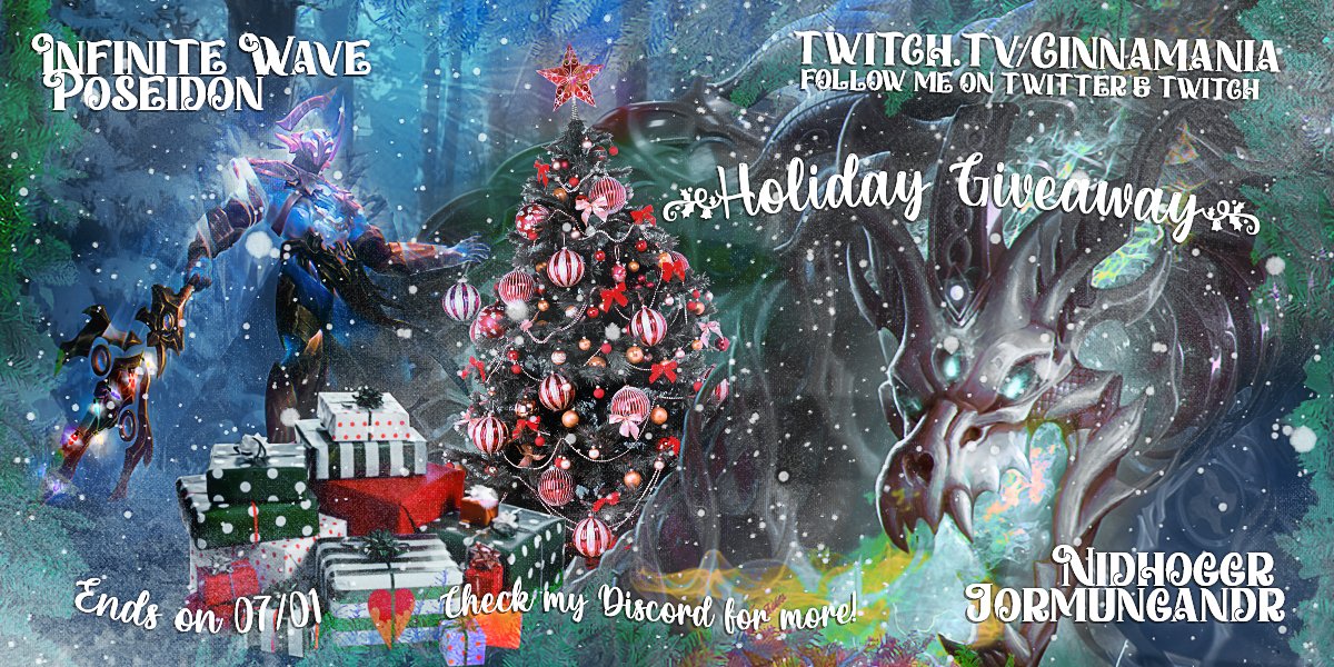 cinnamonoffline's tweet photo. 🎄 #SMITE GIVEAWAY TIME!🎁

🛡️ 1x Nidhoggr Jormungandr
🌊 1x  Infinite Wave Poseidon

To enter:
🅰️ Like, Retweet &amp; Follow
🅱️ Comment below which skin you'd like!

ENDS: 7/01

✨Feel free to check out an additional #Giveaway in my Discord!~ 

https://t.co/WNwy0donbl https://t.co/D0VC1xzOtz