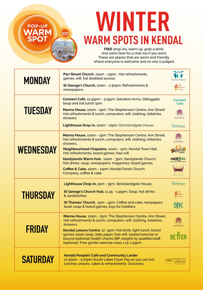 Supergios's tweet photo. The @CumbriaCC @WarmWelcome_UK #warmspots #warmwelcome is growing here in #kendal. Another 3 to add to this list. However, we should not having to do this in this day and age! 2023 here we come to support more people through our @nckendal scheme https://t.co/okqgvsPBz0