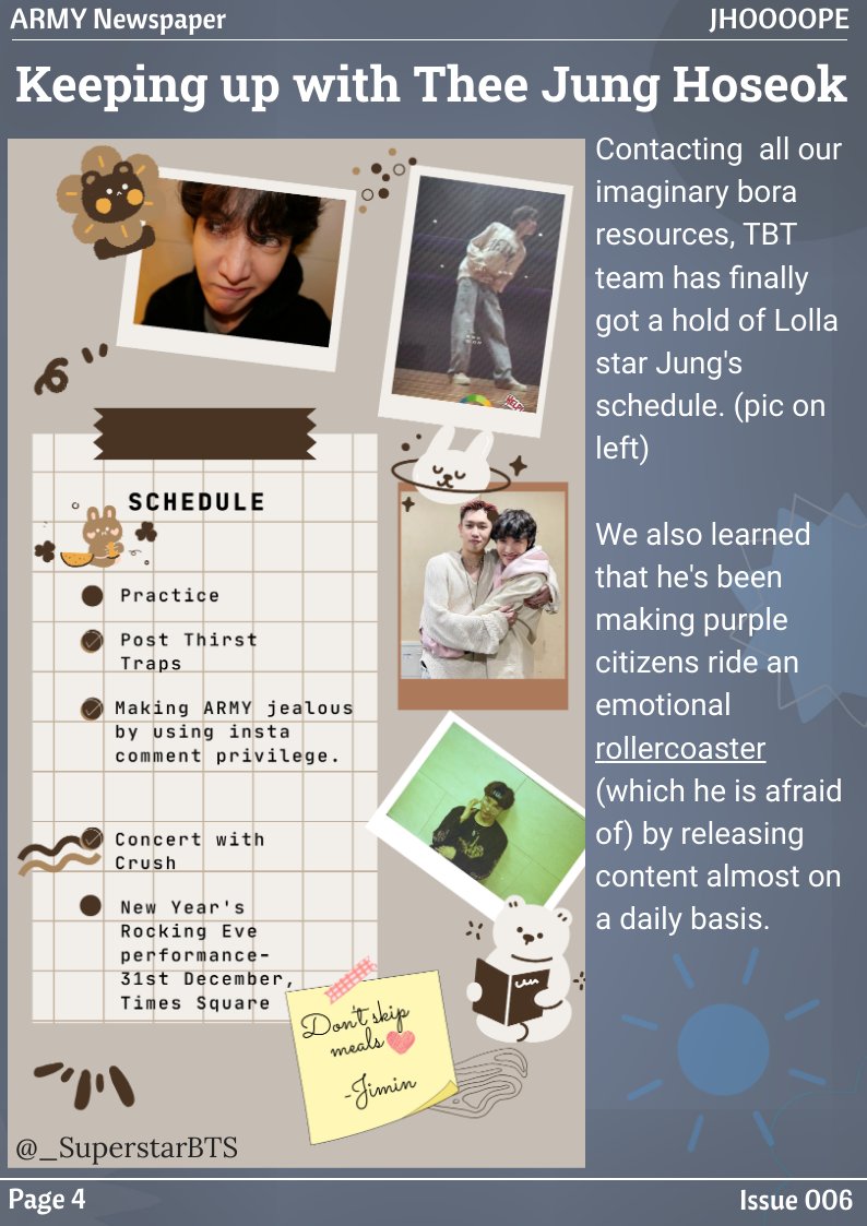 Hey Bora readers!!

Issue 6 part - 1 of #TheBoraTimes is here. Show some love💜💜

Grab your copies here: global.idolplus.com/vote/OTAwYjlhN2

Stay tuned for part - 2!!