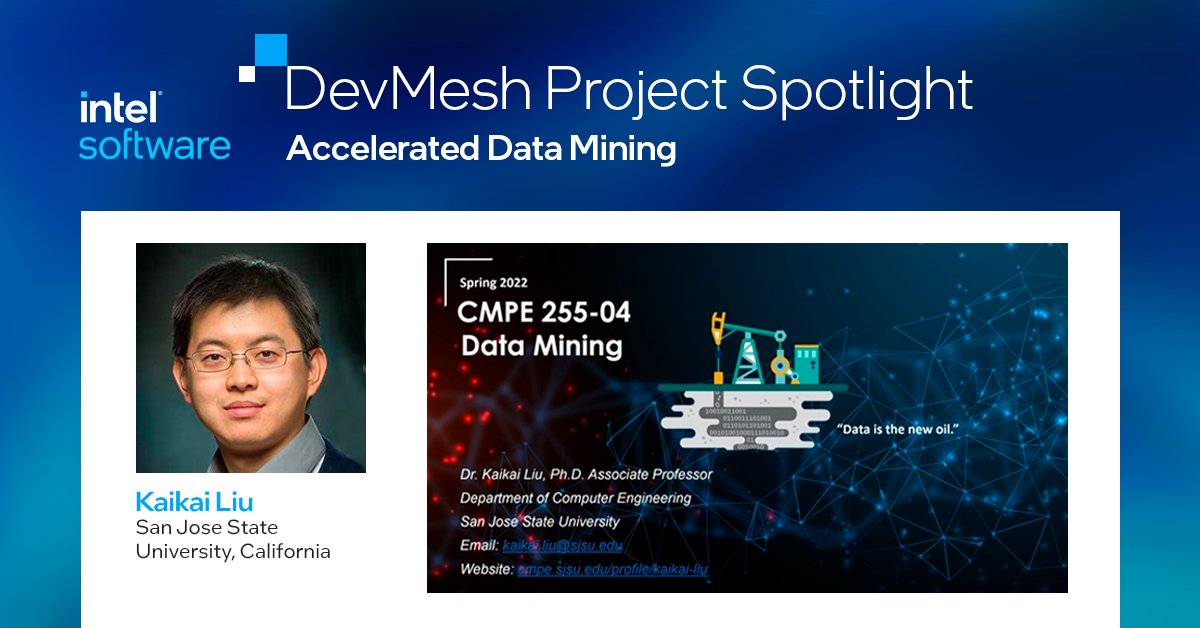 inteldevs's tweet photo. Here’s your chance to learn how to accelerate data mining and deep learning applications with #oneAPI toolkit. Follow the example code from #DevMesh contributor Kaikai Liu right here. https://t.co/CBJdWqS8Z6 #Developer https://t.co/TKh1c2iodA