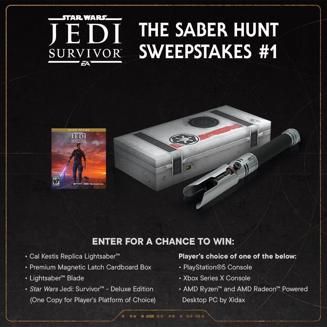 EAStarWars's tweet photo. Hope survives: There’s still time to win a #StarWarsJediSurvivor prize pack!

Enter before Jan. 3 by:
👉 Finding a hidden code in the #StarWarsJediSurvivor trailer: https://t.co/LNM9JZi17p 

👉 Entering it here: https://t.co/Mdzizn4xB1 

Keep an eye out for more chances to win! https://t.co/s4BmFyYT5s