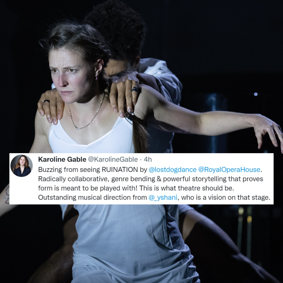 rbo_org's tweet photo. ⚡ 'One of the most thrilling live theatre events I've ever witnessed'

Tomorrow it's the final Ruination show from @lostdogdance.

It's been a smash hit! Here are just a few of your lovely comments about it...

If you came to see Ruination, what did you think?

#RoyalOperaHouse https://t.co/wPEkmA3w5o