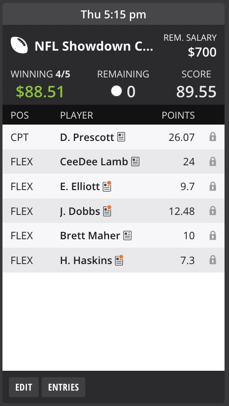 FiddlesPicks's tweet photo. whoaaaa, messed around and made a showdown DFS lineup, assumed it lost lol and woke up to realize it hit! thats a nice little feeling.
Been actually damn good at Showdown this year, i dont discuss it on the podcast, but i will for certain playoff games!!
#DFS #DraftKingsTNF https://t.co/fpC5LrDkZw