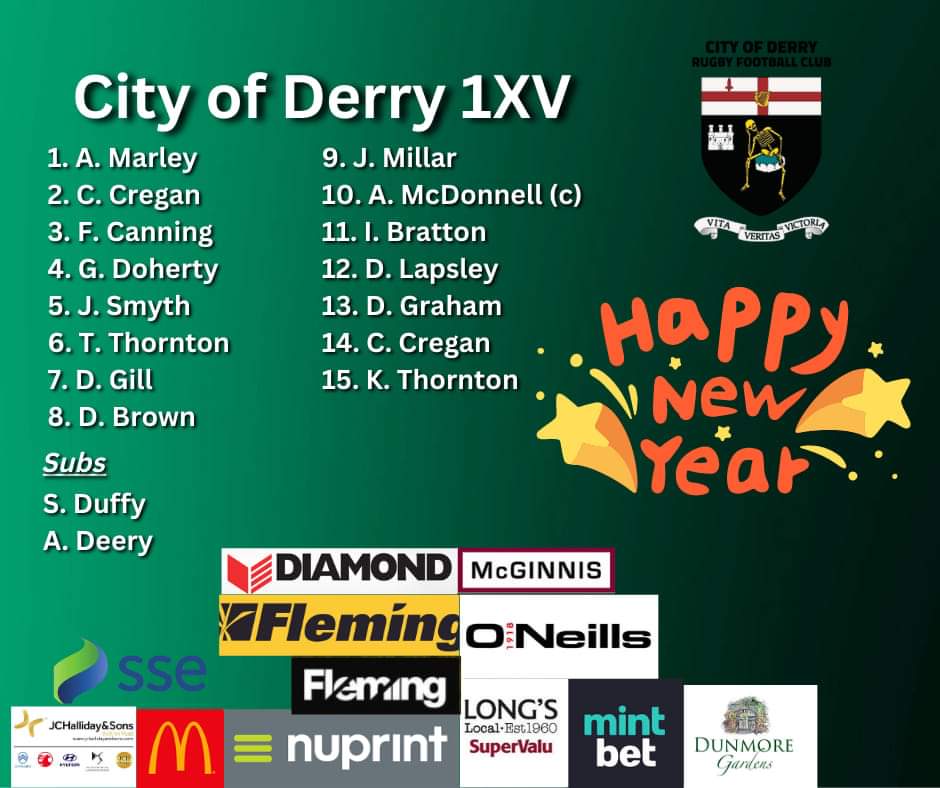 RichyCOD's tweet photo. Last game of 2022 tomorrow. A big local Derby to bring in the New Year. 2pm KO for anyone attending. #CDRFC @CityOfDerryRFC 🟢⚫ https://t.co/2YRBbh0vio