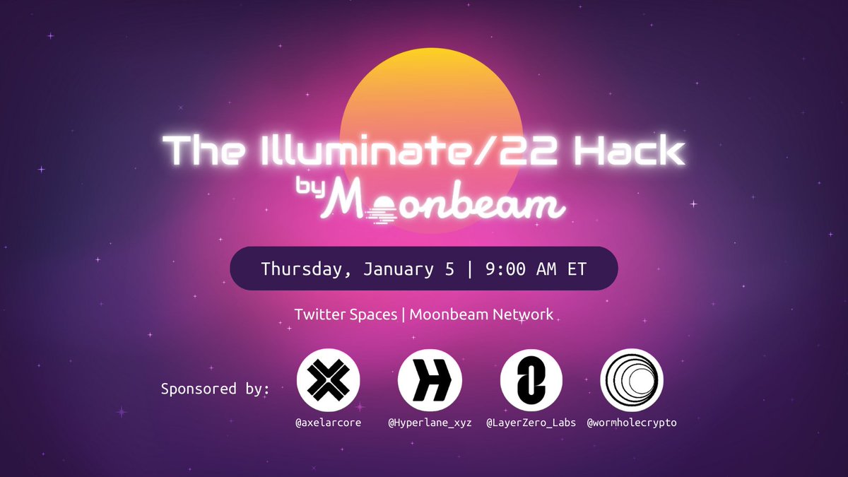 MoonbeamNetwork's tweet photo. Mark your calendars ✔︎

Following the announcement for the winners of the Illuminate/22 Hack, Moonbeam will be hosting a Twitter Space for a closer look at the top submissions &amp; next steps for all projects! #MoonbeamIlluminate

🔔 Set a reminder
https://t.co/ErCgqnZFIW https://t.co/qTuKOS7n2v