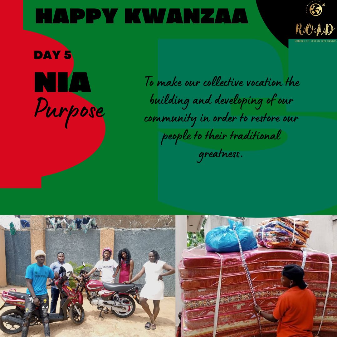 ROADforUnity's tweet photo. Kwanzaa Day 5: NIA
Purpose: To make our collective vocation the building and developing of our community in order to restore our people to their traditional greatness.
#ROAD4US
#NoSiblingLeftBehind
#BlackTransLivesMatter
#BlackLivesMatter
#Kwanzaa2022
#blackqueerlivesmatter https://t.co/c0GaauKXlj
