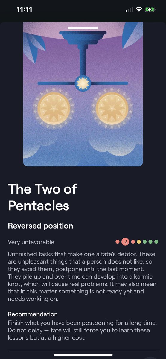 MaryGClose's tweet photo. Moonly App is telling me like it is today. WHEW! #Tarot #Moonly #2Pentacles #Retrograde #DailyTarot https://t.co/Kll5XCbAm3