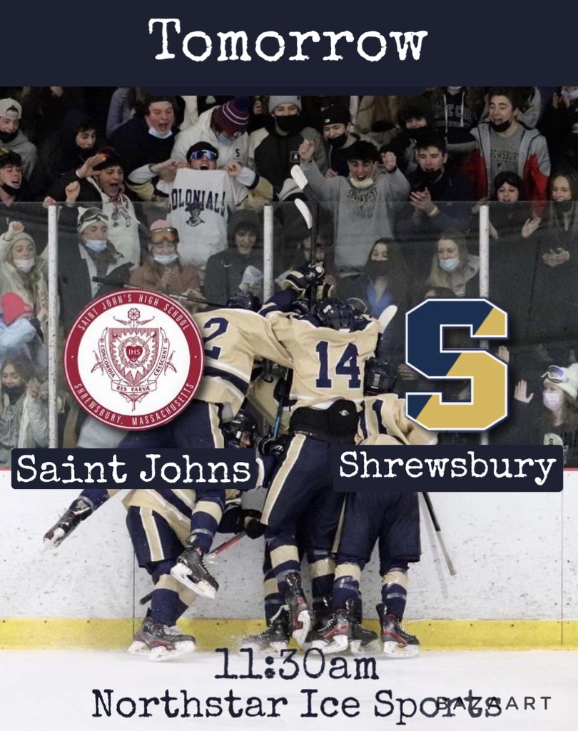 ShrewsburyPuck's tweet photo. 🚨Tomorrow🚨The boys take on Saint Johns at 11:30am in a crosstown battle!!!⚔️ Be there and support the boys! #LFG #beatsj #rollcolonials https://t.co/AvsUhiofsf