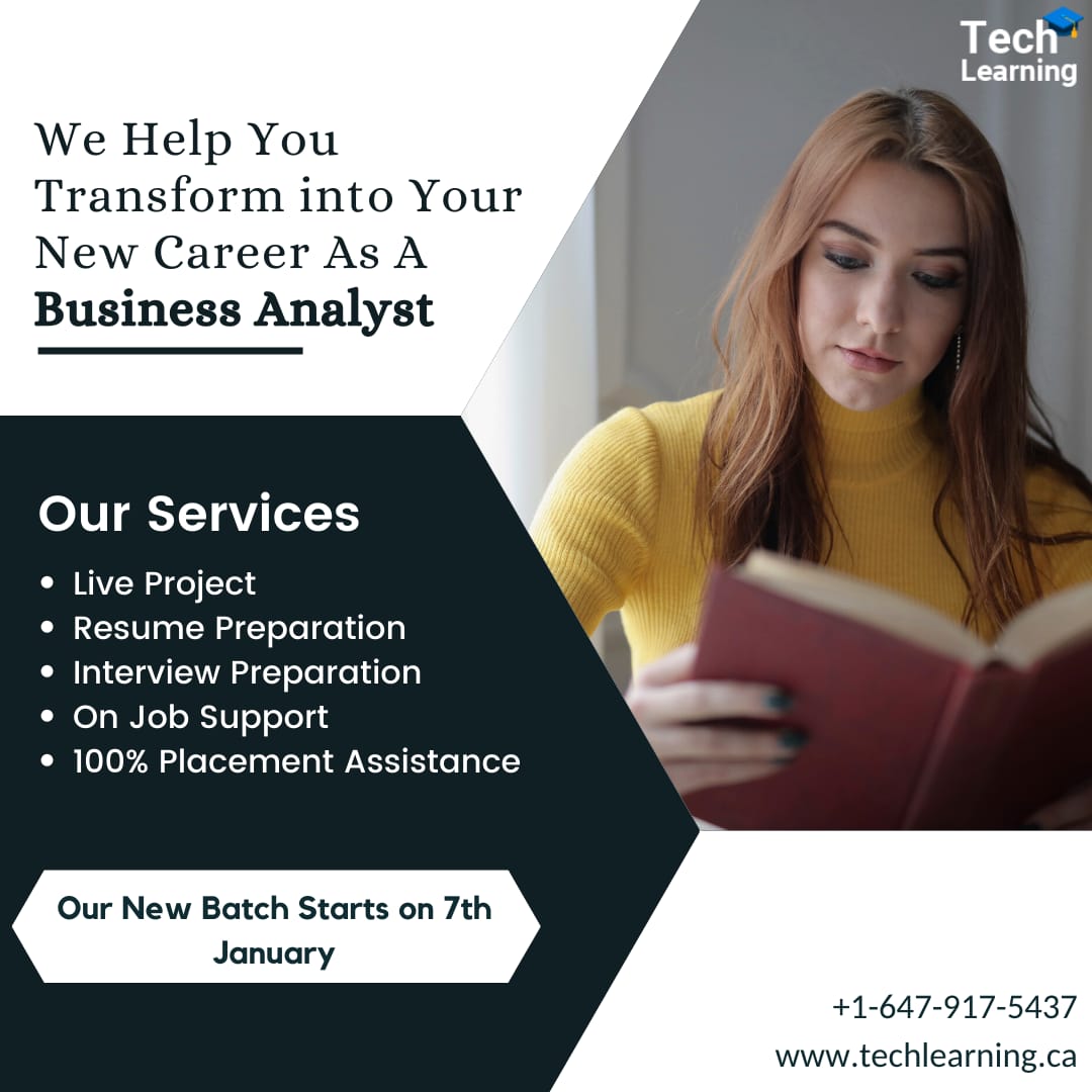 Techlearningca's tweet image. We help you transform into your new #career as a #BusinessAnalyst!
:
Join our new #batch- Starting 7th #January
:
Enroll Now>>>
techlearning.ca
Call>>> +1-647-778-1077