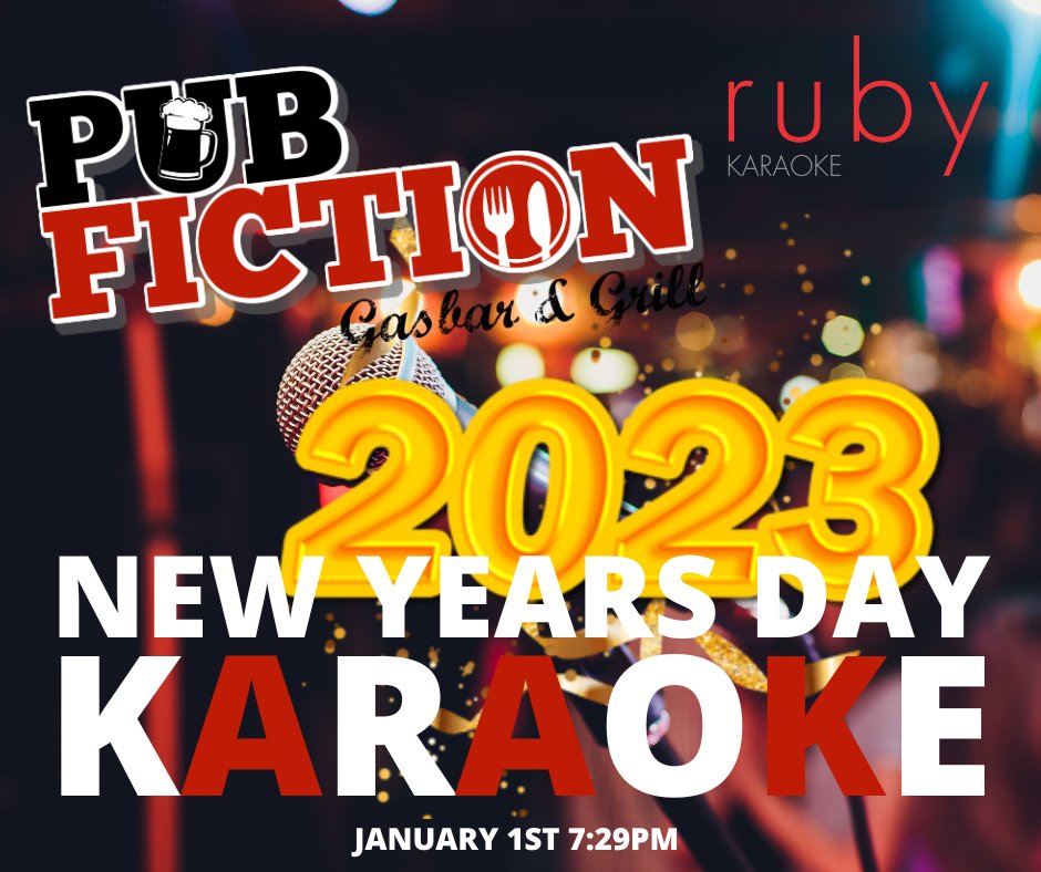 Join us for a new year's Karaoke
event hosted by Ruby Karaoke! 🎤 🎉

pubfiction.ca

#NewYearParty #NewYear #NewYear2023
#NewYearDay #KarokeEvent #KaraokeParty #JoinUs
#PubFiction #Ancaster