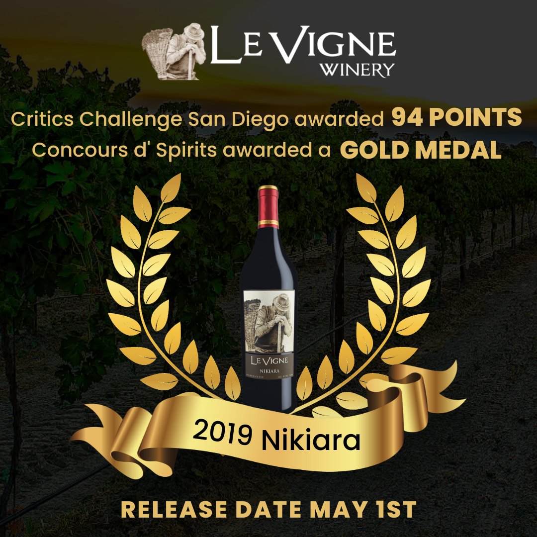 This just in our 2019 Nikiara received 94 pts &amp; a Gold Medal! The Nikiara is our flagship wine, named after owners Walter and Sylvia's children Dominic "Nik" and Kiara. It is blended first every year to showcase the best of our wines.