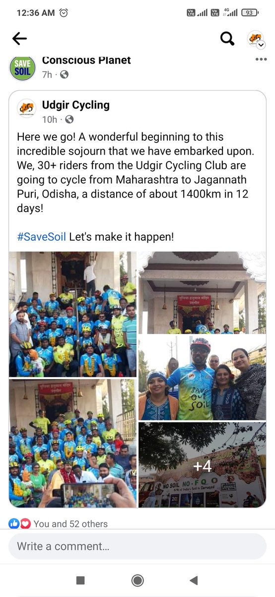 sant0sh's tweet photo. Udgir Cycling Club is proud to associate with the #SaveSoil movement with beloved @SadhguruJV 🙏
We, a group of 34 are doing a 1400 km cycling sojourn from hometown Udgir to Jagannath Puri, Odisha. Here are some glimpses from the first leg i.e. Udgir to #Hyderabad 🚴‍♂️🌱@cpsavesoil https://t.co/j7SSHU5EfX