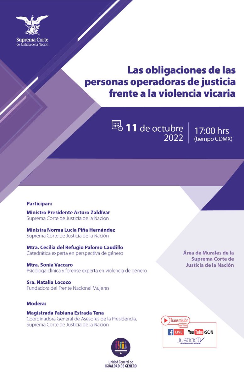 genero_scjn's tweet photo. @ArturoZaldivarL @FabianaEstradaT @FNMMX2021 @ceciliapalomoc ¿Te interesa aprender más? Vuelve a ver “La obligación de las personas operadoras de justicia frente a la violencia vicaria”:
- Para consultar la transmisión, entra a: https://t.co/2Nt2nhldkC 
- Descarga la memoria del evento en: 
https://t.co/CiUB7fH95j https://t.co/BQOmGO0NIV