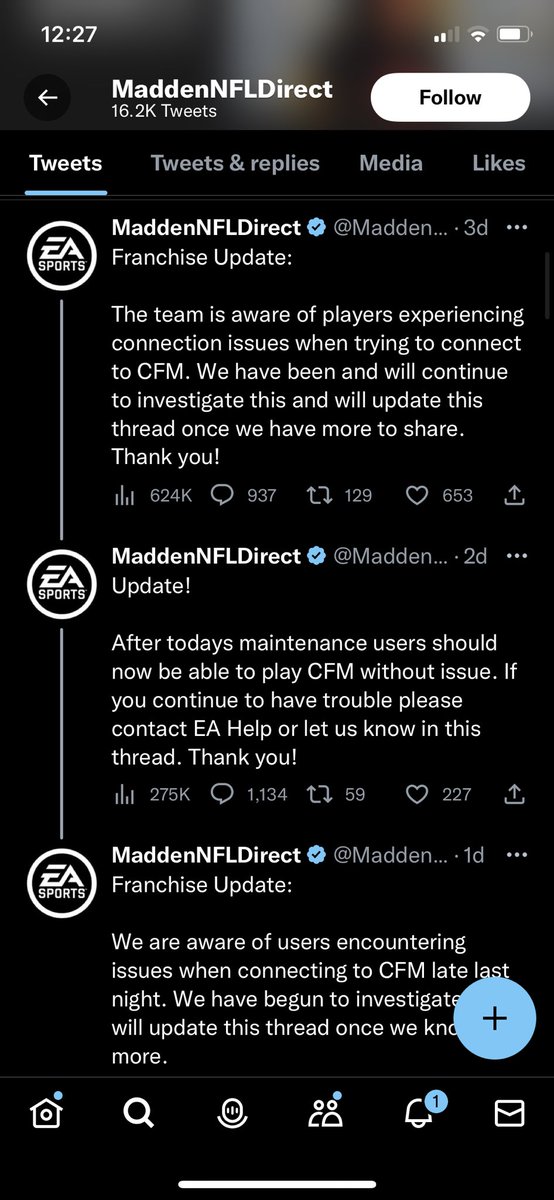 DropEAMadden's tweet photo. Another 24 hours has gone by and the Madden Servers are still down without a single word from @MaddenNFLDirect 

Leaving all existing customers and new customers from Christmas in the dark #NFLDropEA https://t.co/Gbx6MLgR36