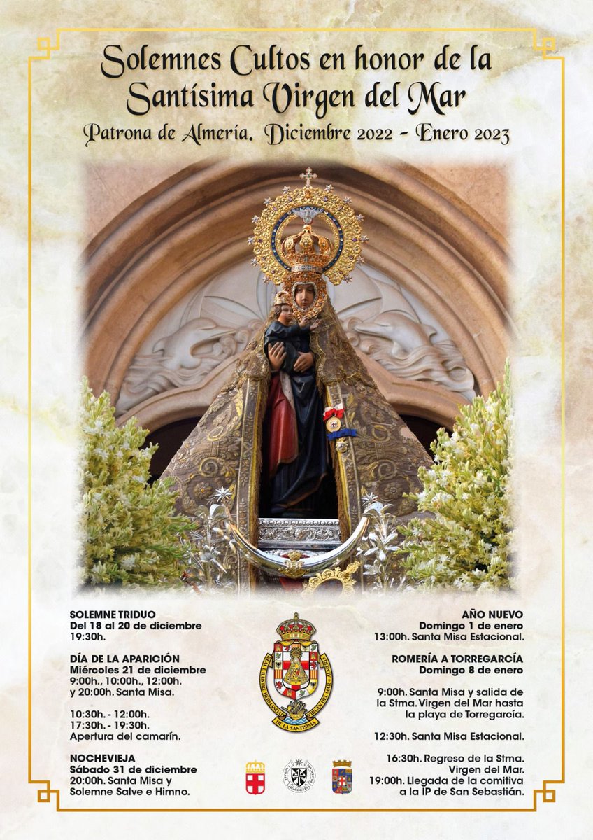 HdadVirgenMar's tweet image. AGENDA | Los almerienses despedimos el año y comenzamos el próximo junto a nuestra Patrona, la Stma. Virgen del Mar.

Consulta los horarios de la tradicionales celebraciones de fin y año nuevo en el Santuario. ⤵️