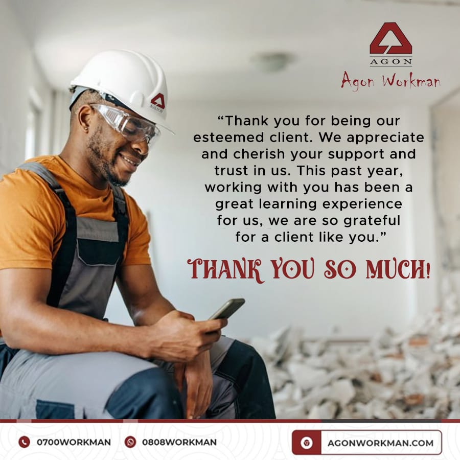 agonworkman's tweet photo. To all our prestigious clients; we say thank you for your patronage.
We remain your most preferred choice for your facility maintenace as well as the repair and replacement of your appliances and fittings.
Happy New Year in advance!
#clientappreciation
#thankyoufortrustingus https://t.co/UVsBcHZRIw