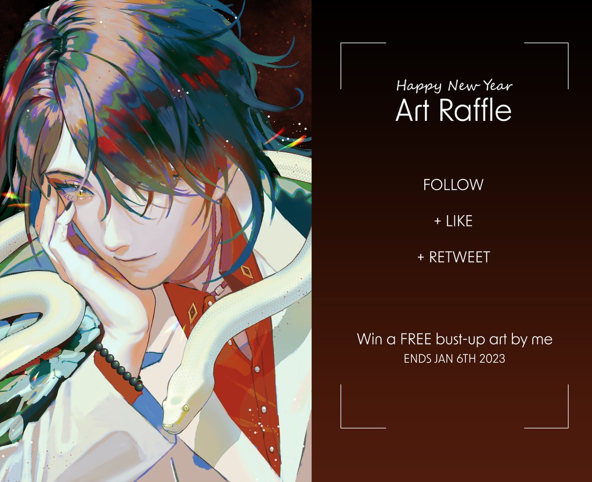 END OF YEAR + HAPPY NEW YEAR ART RAFFLE
Hope you guys all had a wonderful 2022 so far.

Rules:
Follow me
Rt and Like the post

Prize:
A free bust-up art by me

Ends on Jan 6th!

Good luck everyone 💕💕💕
#ARTRAFFLE #Giveaway